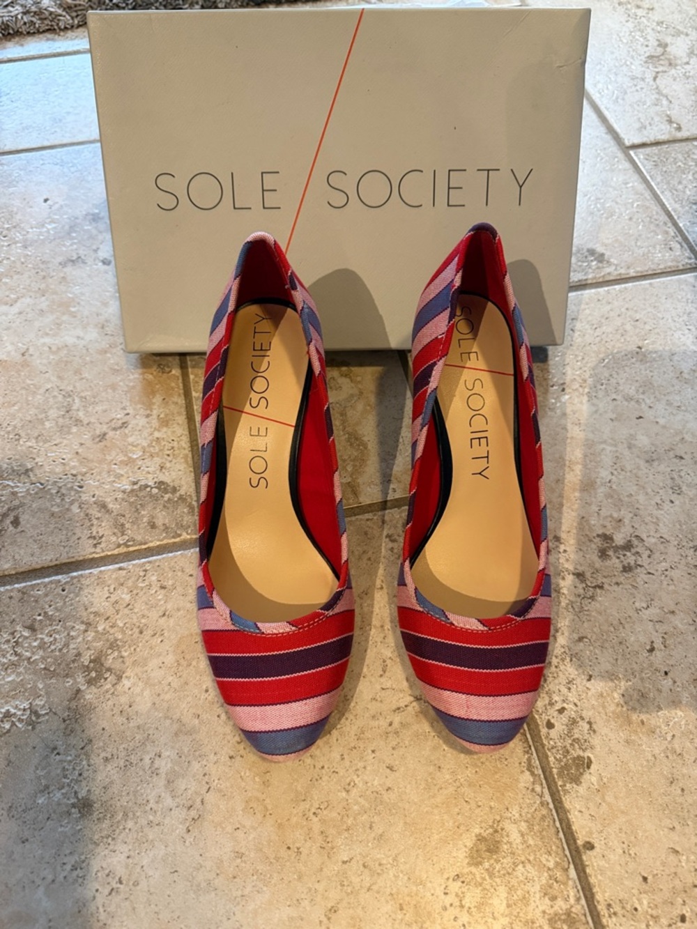 Sole Society Lana Striped Wedge Pumps Red Pink Blue NIB New In Box